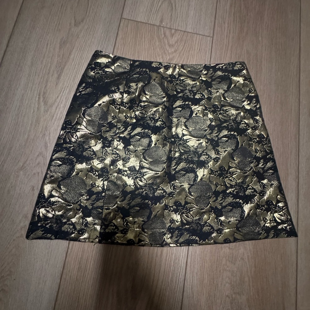 Aqua Black and Gold Floral A-Line Skirt